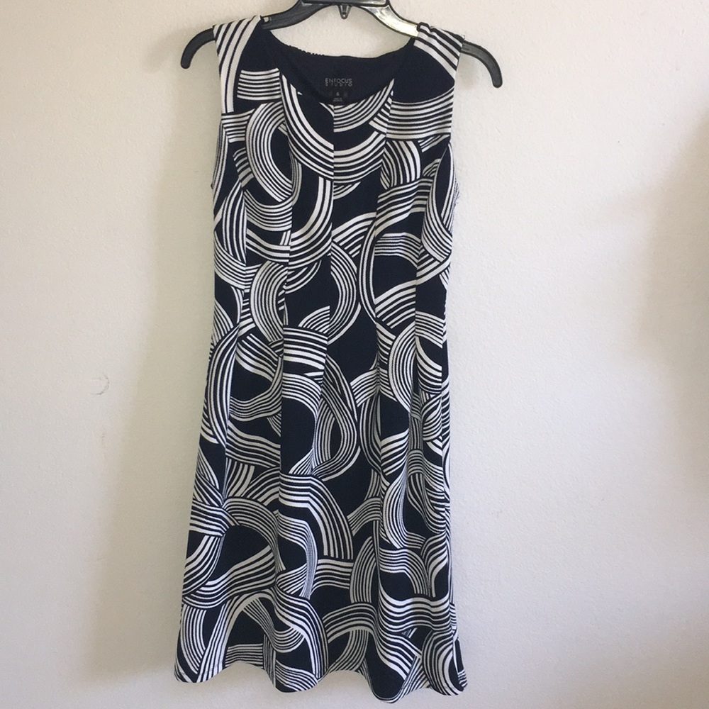 Navy and white knee length dress